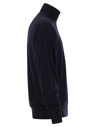 Shop Fedeli Turtleneck Sweater In Virgin Wool In Blue