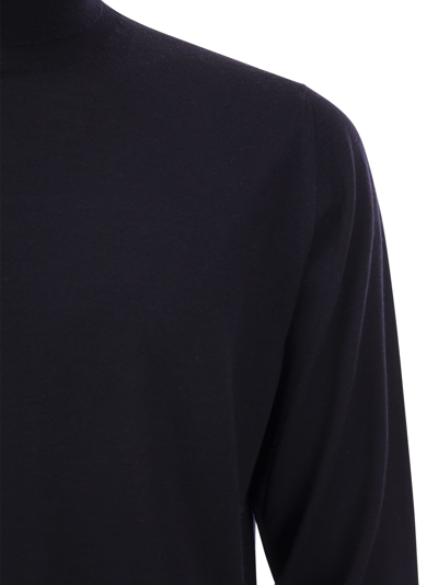 Fedeli Man Navy Blue Turtleneck Cashmere And Silk Pullover In Blue