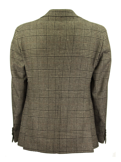 Shop Tagliatore Prince Of Wales Jacket In Wool, Silk And Cashmere In Brown/beige