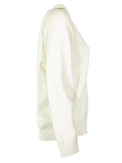 Shop Brunello Cucinelli White V-neck Sweater Cashmere Sweater With Monili