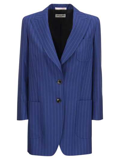 Shop Saulina Milano Alba - Single-breasted Pinstripe Jacket In Bluette
