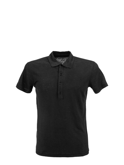 Shop Majestic Linen Polo Shirt With Short Sleeves In Black