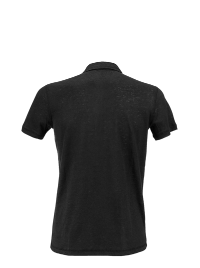 Shop Majestic Linen Polo Shirt With Short Sleeves In Black