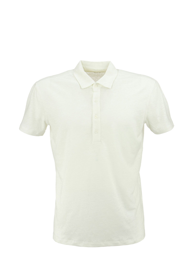 Shop Majestic Linen Polo Shirt With Short Sleeves In White