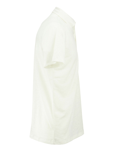 Shop Majestic Linen Polo Shirt With Short Sleeves In White