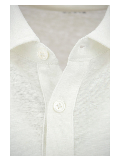 Shop Majestic Linen Polo Shirt With Short Sleeves In White