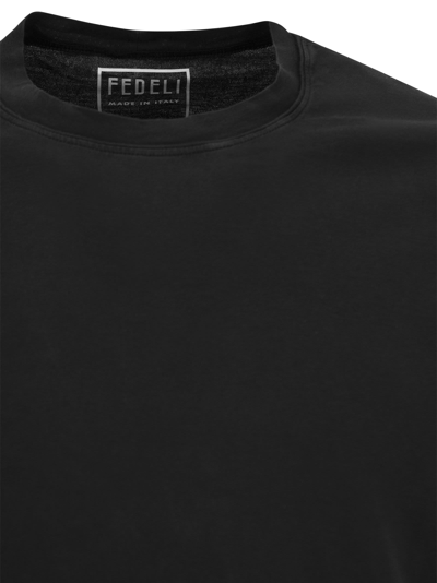 Fedeli Ribbed Hem Short Sleeves Textured Pattern In Black