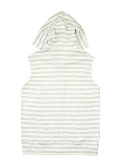 Shop Brunello Cucinelli Cotton And Linen Striped French Terry Sleeveless Sweatshirt With Hood And Print In Pearl Grey