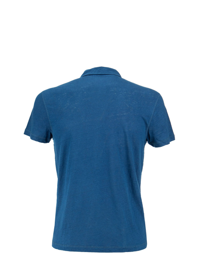 Shop Majestic Linen Polo Shirt With Short Sleeves In Indigo
