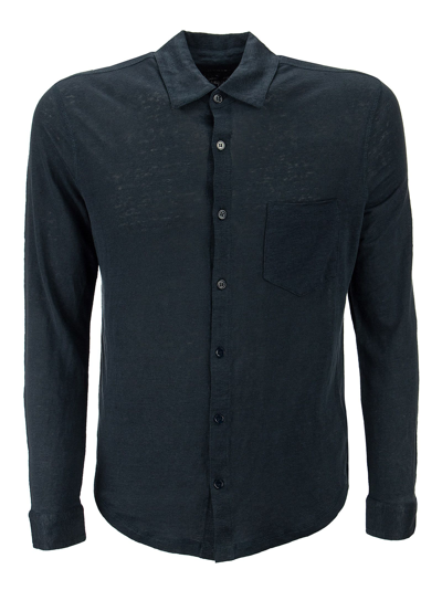 Shop Majestic Linen Shirt With Long Sleeves In Marine