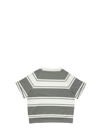 Shop Brunello Cucinelli Cotton Striped French Terry Sweatshirt With Monili In Grey