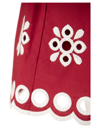 Shop Red Valentino Cotton Shorts With Sangallo Embroidery In Cherry