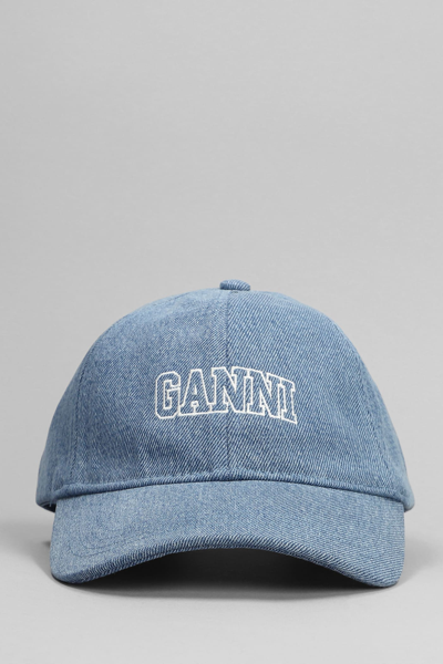 Shop Ganni Hats In Blue Cotton