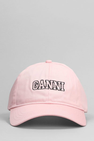 Shop Ganni Hats In Rose-pink Cotton
