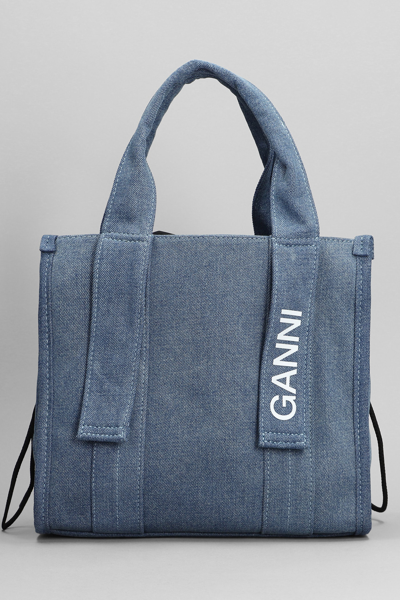Shop Ganni Tote In Blue Polyester