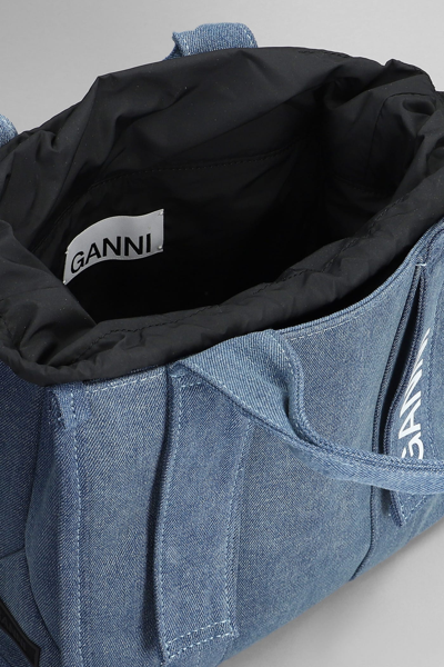 Shop Ganni Tote In Blue Polyester