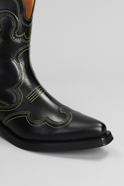 Shop Ganni Texan Ankle Boots In Black Leather