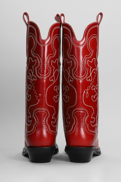 Shop Ganni Texan Boots In Red Leather