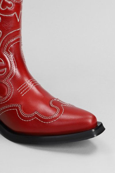 Shop Ganni Texan Boots In Red Leather
