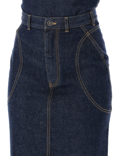 Shop Alaïa Pencil Denim Skirt In Blue Denim