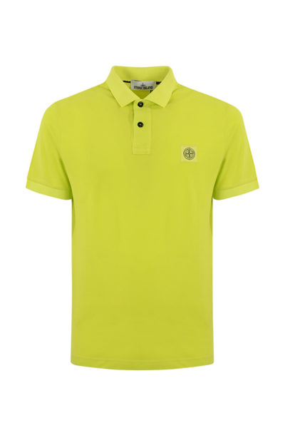 Shop Stone Island Cotton Polo Shirt With 2sc67 Logo In Lemon