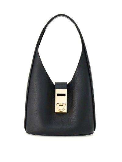 Shop Ferragamo Hobo Bag With Buckle (m) In Black