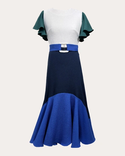 Shop Edeline Lee Women's Dada Jacquard Midi Dress In Blue