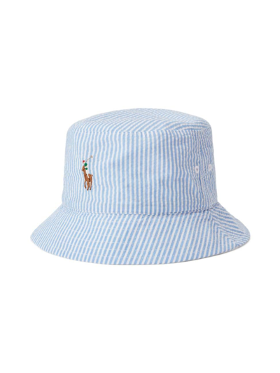 Shop Polo Ralph Lauren Men's Loft Reversible Pinstriped Bucket Hat In White Blue