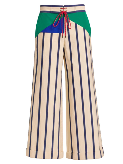 Shop Rosie Assoulin Women's Harbor City Striped Wide-leg Pants In Navy Ivory