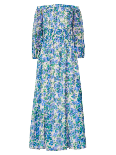 Shop Shoshanna Women's Athena Off-the-shoulder Maxi Dress In Lilac Green Multi