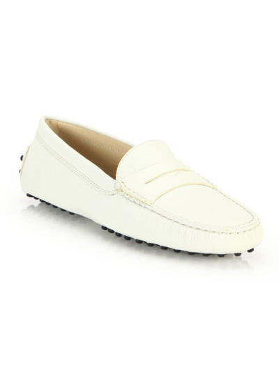 Shop Tod's Women's Gommini Leather Driving Loafers In White