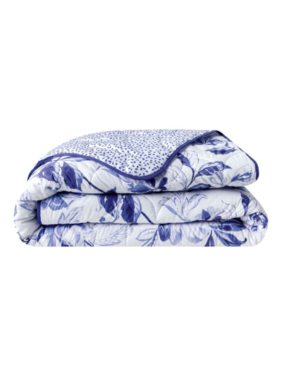 Shop Anne De Solene Egerie Coverlet In Blue On White
