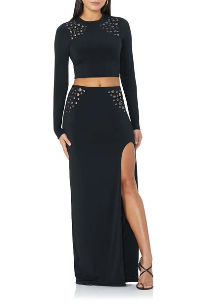 Shop Afrm Obie Grommet Maxi Skirt In Noir