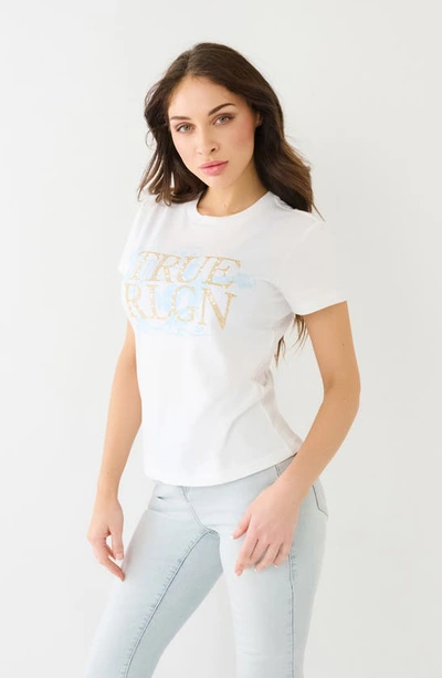True Religion Brand Jeans Crystal Embellished Cotton Logo T-shirt In White