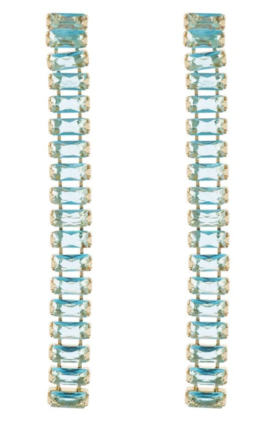 Shop Cara Baguette Crystal Linear Drop Earrings In Blue