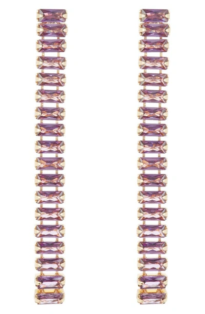 Shop Cara Baguette Crystal Linear Drop Earrings In Lilac