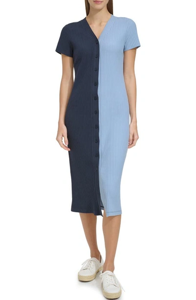 Shop Andrew Marc Rib Colorblock Dress In Ink/ Faded Denim