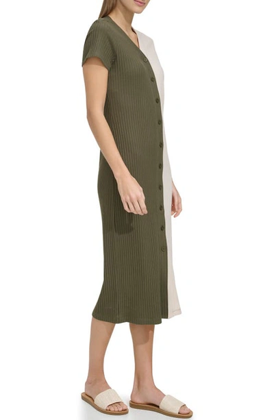 Shop Andrew Marc Rib Colorblock Dress In Forest Green/ Sandshell
