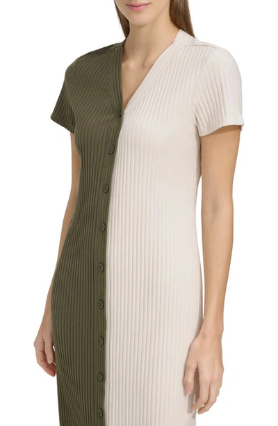 Shop Andrew Marc Rib Colorblock Dress In Forest Green/ Sandshell