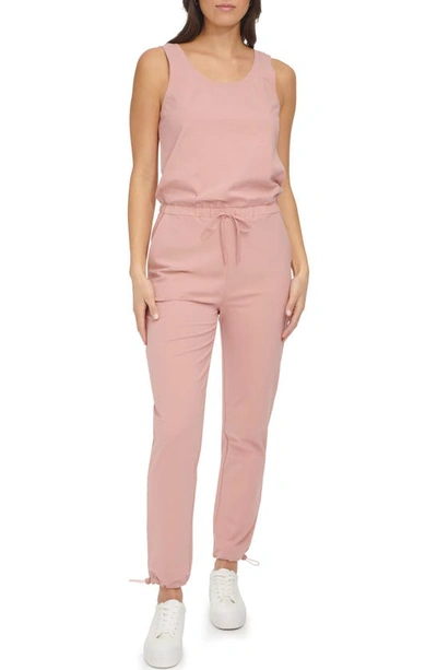 Shop Andrew Marc Stretch Cotton Jumpsuit In Rose
