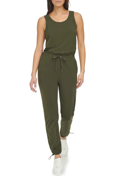 Shop Andrew Marc Stretch Cotton Jumpsuit In Forest Green