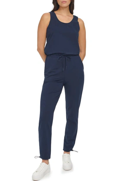 Shop Andrew Marc Stretch Cotton Jumpsuit In Ink