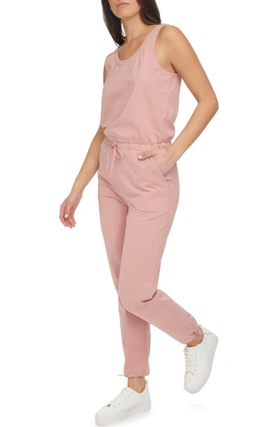 Shop Andrew Marc Stretch Cotton Jumpsuit In Rose