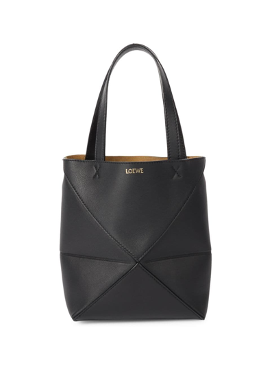 Shop Loewe Women's Mini Puzzle Fold Leather Tote Bag In Black