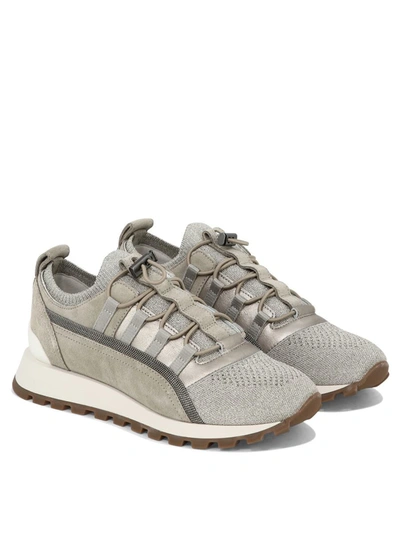 Shop Brunello Cucinelli Sneakers With Lamé Details In Beige