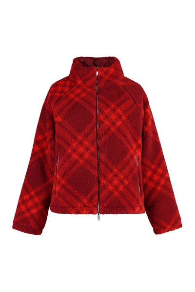 Shop Burberry Fleece Bomber Jacket In Red