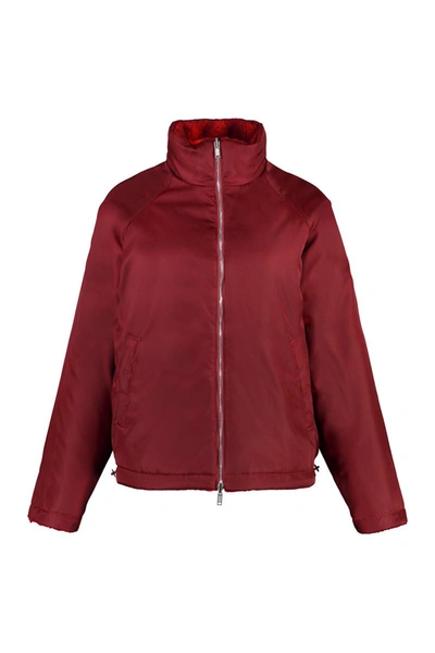 Shop Burberry Fleece Bomber Jacket In Red