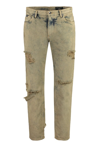 Shop Dolce & Gabbana Loose 5-pocket Jeans In Beige