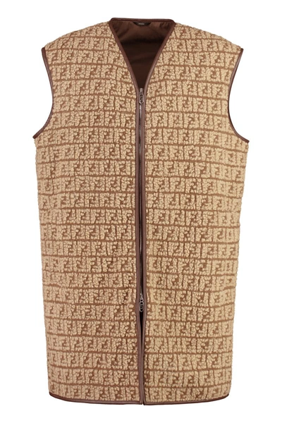 Shop Fendi Knitted Wool Vest In Beige