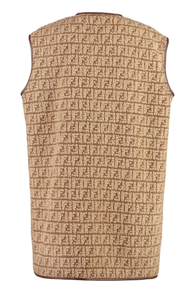 Shop Fendi Knitted Wool Vest In Beige